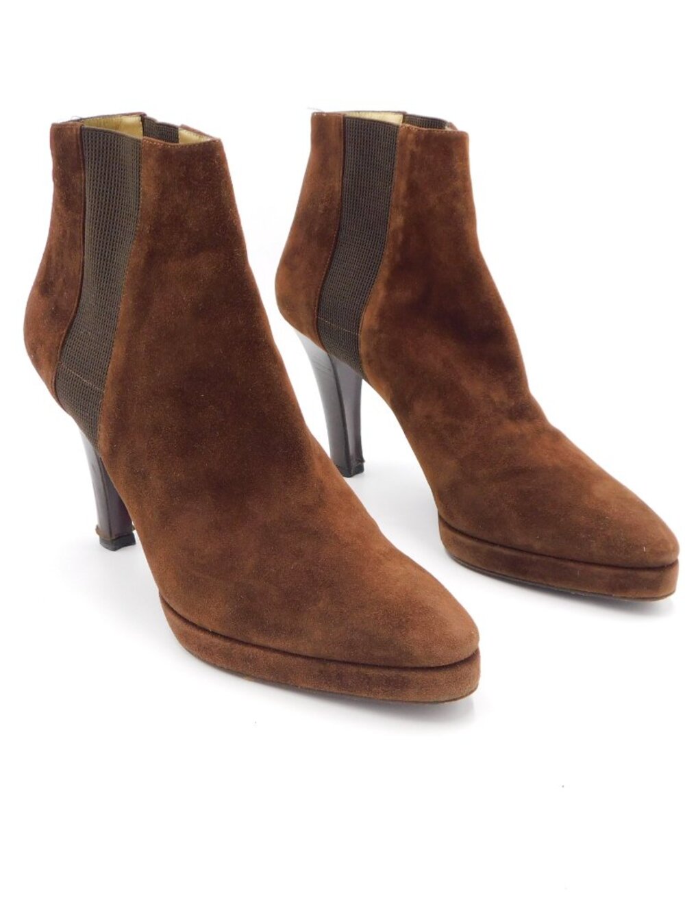 Yves Saint Laurent Vintage Choco Brown Suede Stacked Heeled Chelsea Boots | 7.5